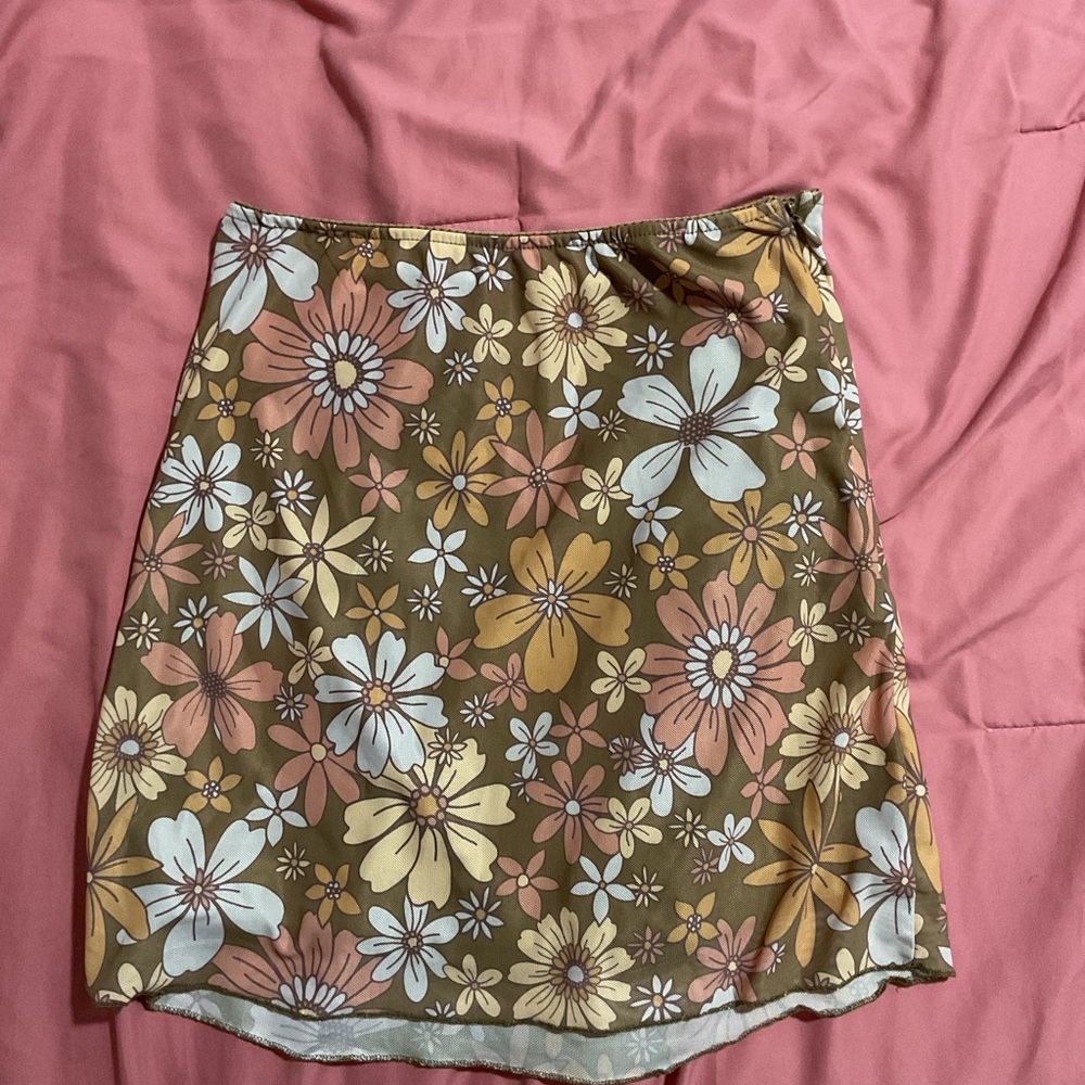 Full Tilt Floral Mini Skirt in Brown and Pink